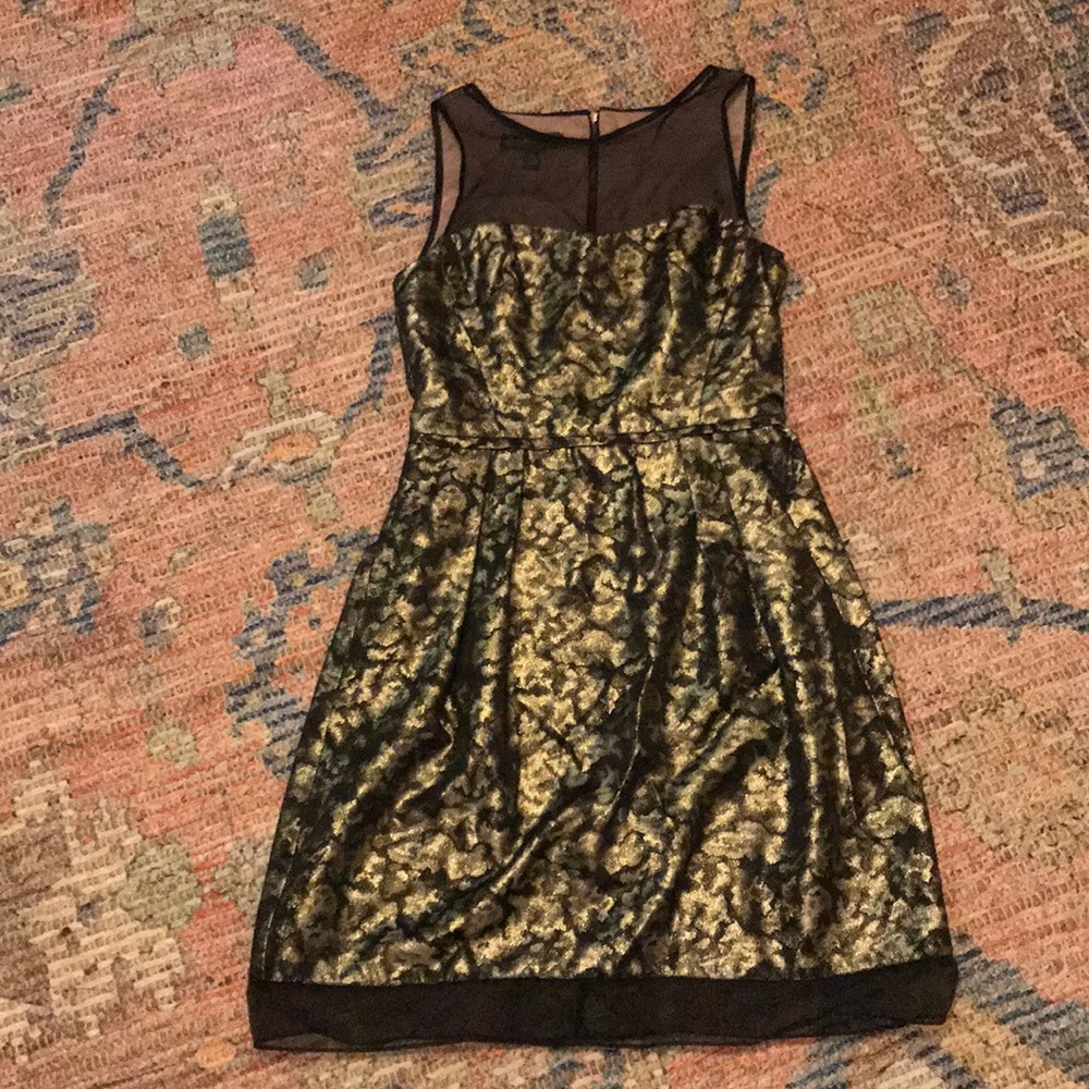 Gold metallic + Black party dress. Never worn.